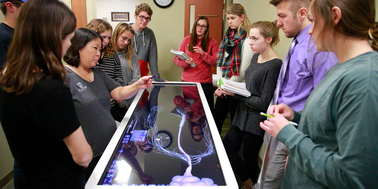 students learning anatomy with interactive technology